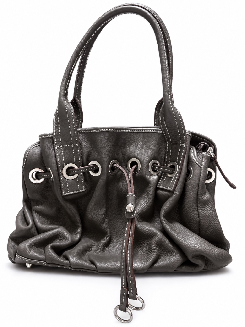 Vera Pelle Firenze Italian Leather Drawstring Shoulder Tote Brown Made In Italy